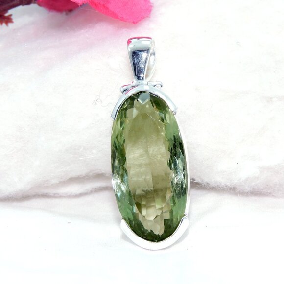 Green Amethyst Cut Pendant, 925 Sterling Silver, One of Kind Statement Pendant - Picture 1 of 6
